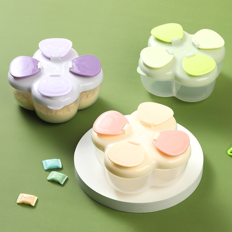 Baby Food Jars With Lids - Portable Clover 4-Compartment Formula Canister, One-Touch