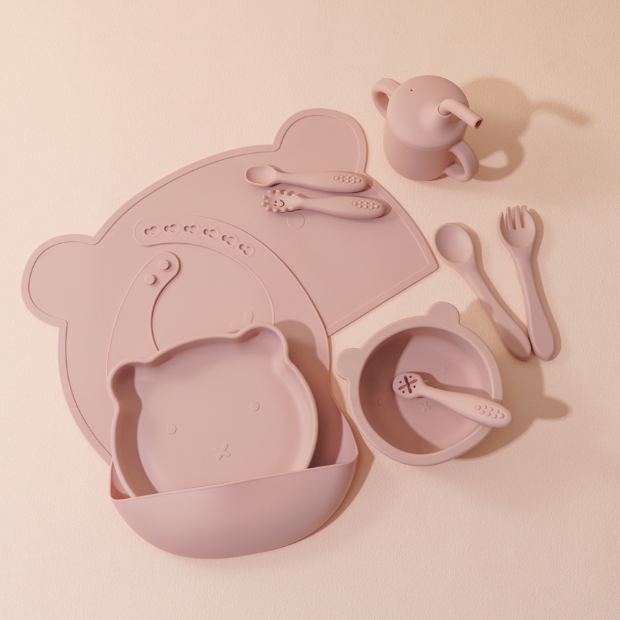 Baby Food Table - 8PCS Silicone Baby Feeding Set Adjustable