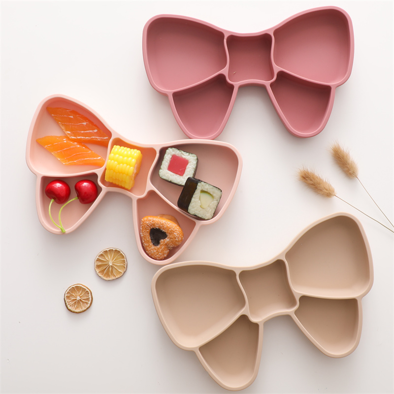 Baby Food Table - Baby Silicone Dining Plate Bowknot BPA