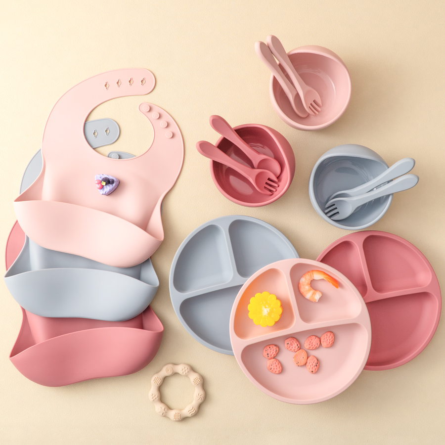 Baby Food Table - 5Pcs Baby Silicone Feeding Set Round
