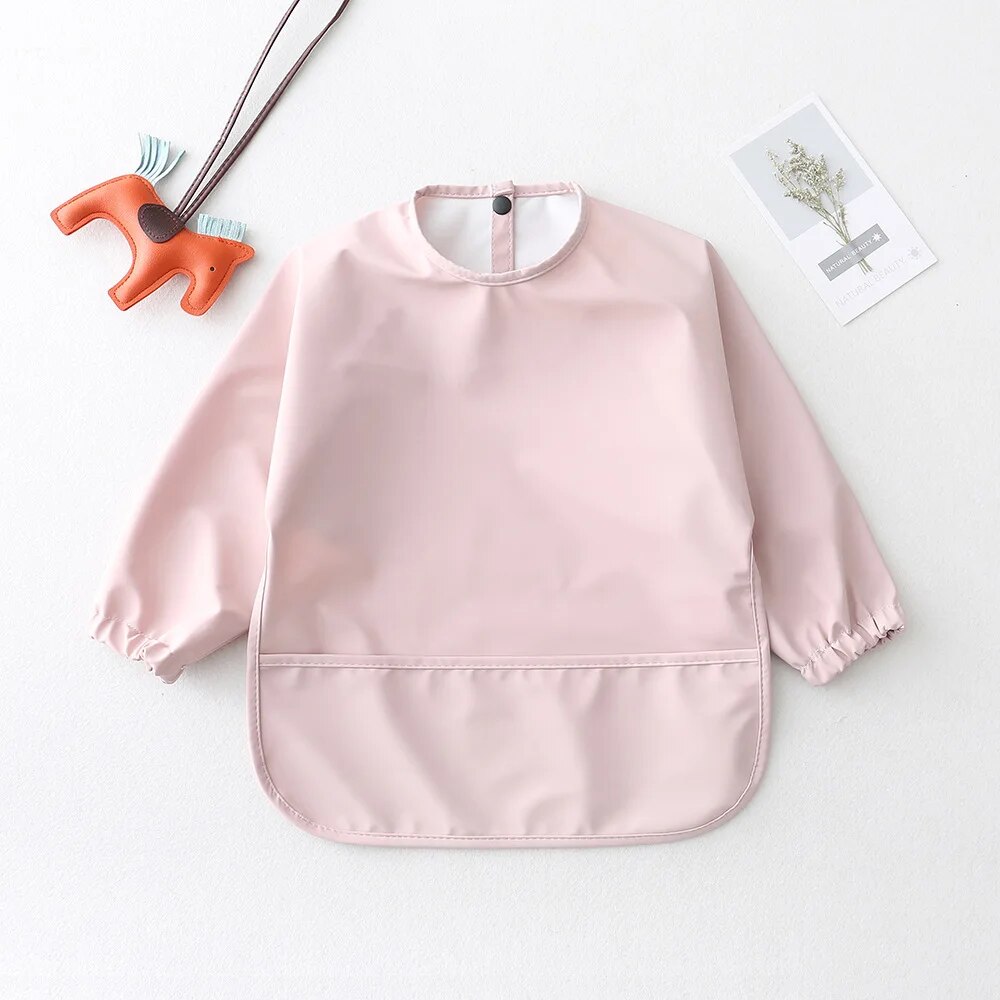 Solid Color Baby Feeding Bibs  - Bib Long Sleeve 评论和价格